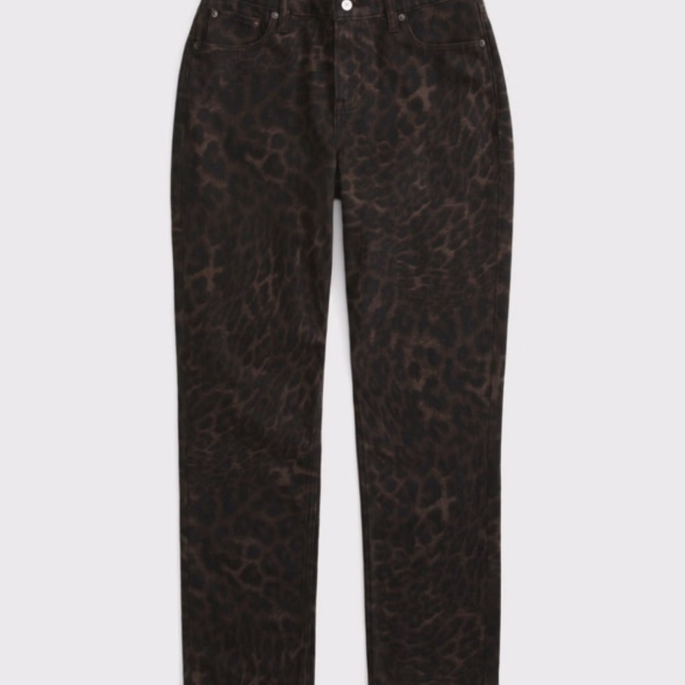 Abercrombie & Fitch Women's Straight Leg Jeans in Dark Brown Leopard